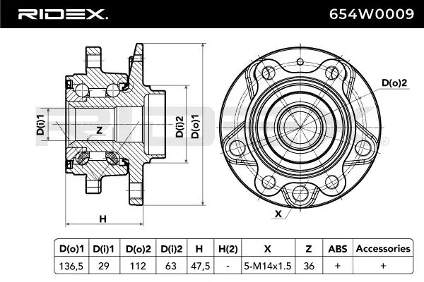 Buje de rueda delantero 654W0009 Ridex