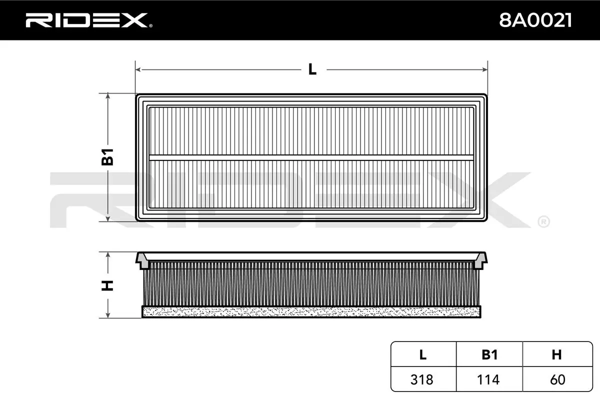 8A0021 Ridex Filtro de aire de motor