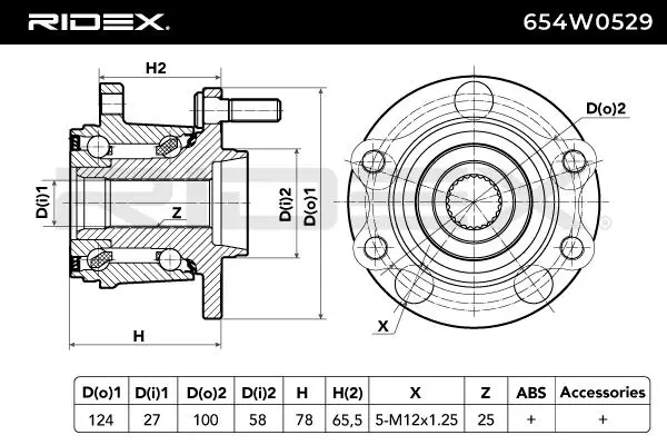 Cubo de rueda trasero 654W0529 Ridex
