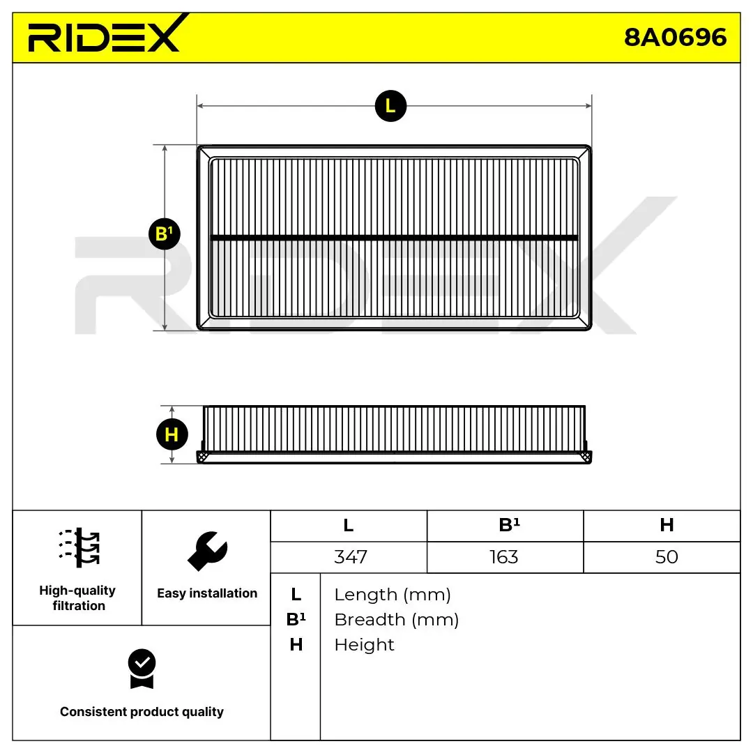 8A0696 Ridex Filtro de aire de motor