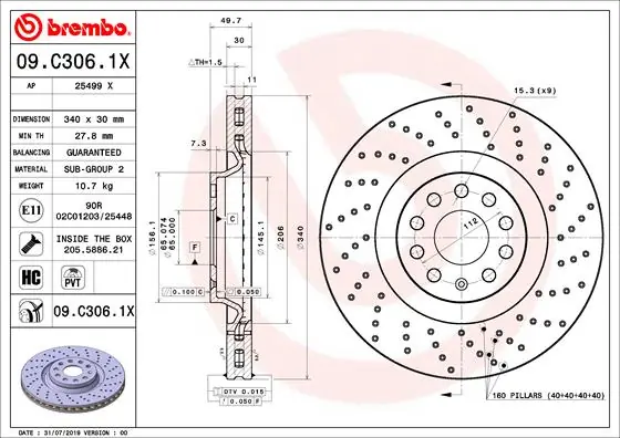Disco de freno delantero BREMBO 09C3061X