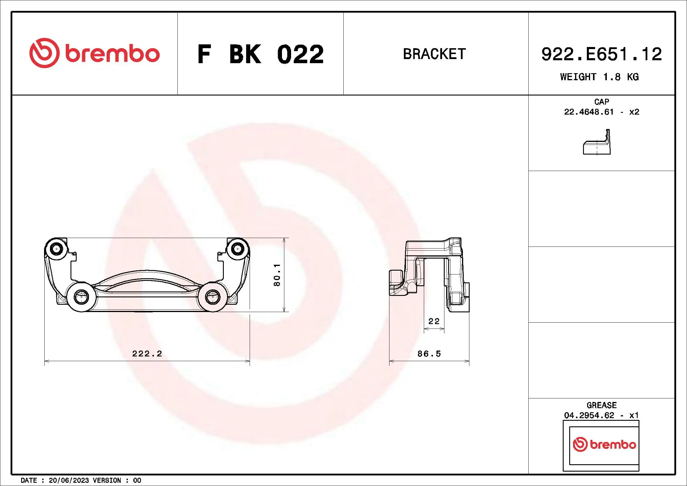 FBK022 Brembo Soporte de la pinza de freno trasera