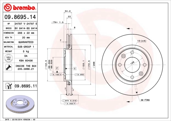 Disco de freno delantero para Peugeot 206  (2L, 2M)