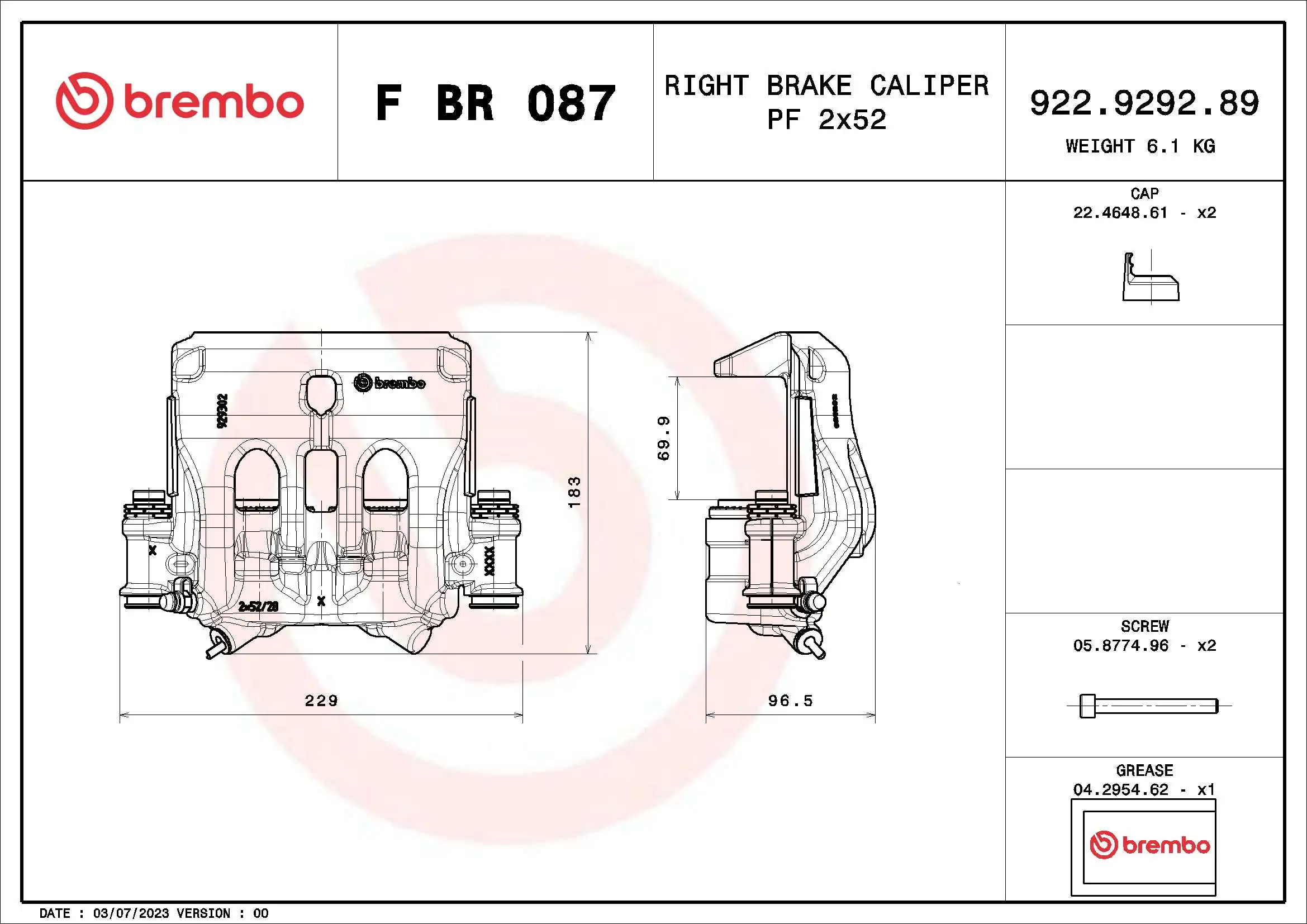 FBR087 Brembo Pinza de freno delantera derecha