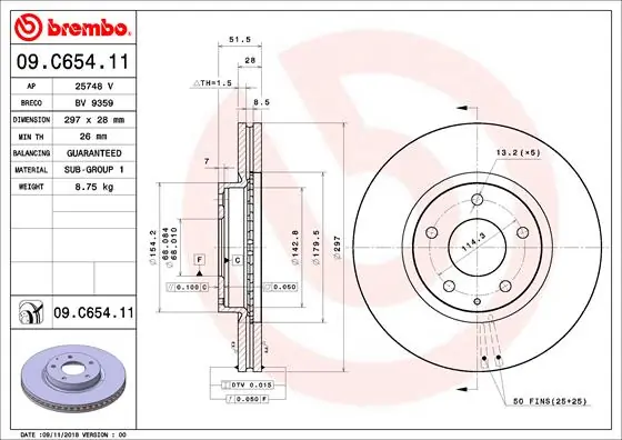 Disco de freno delantero BREMBO 09C65411
