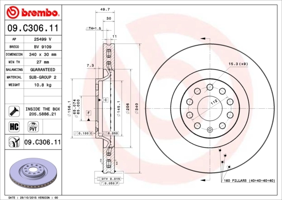 Disco de freno delantero BREMBO 09C30611