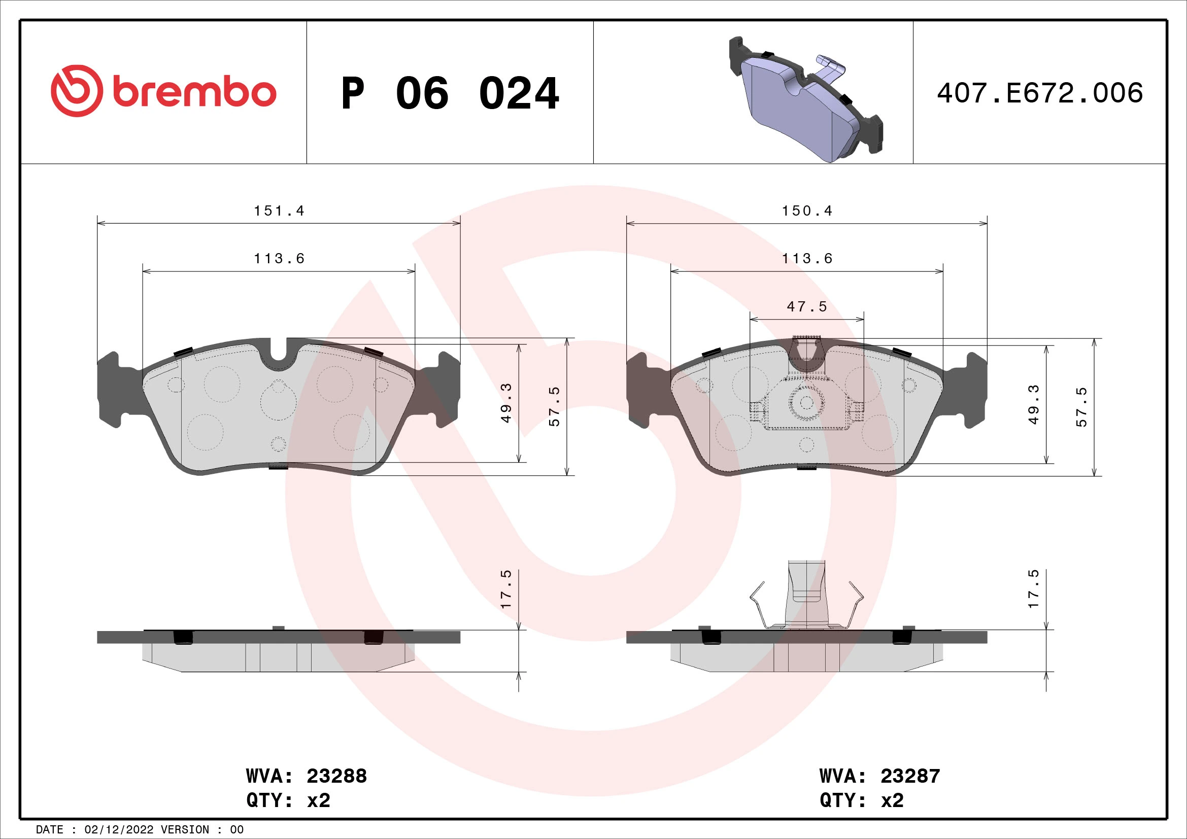 Pastillas de freno delanteras de disco BREMBO P06024