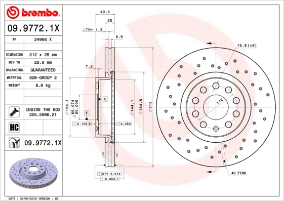 Disco de freno delantero BREMBO 0997721X