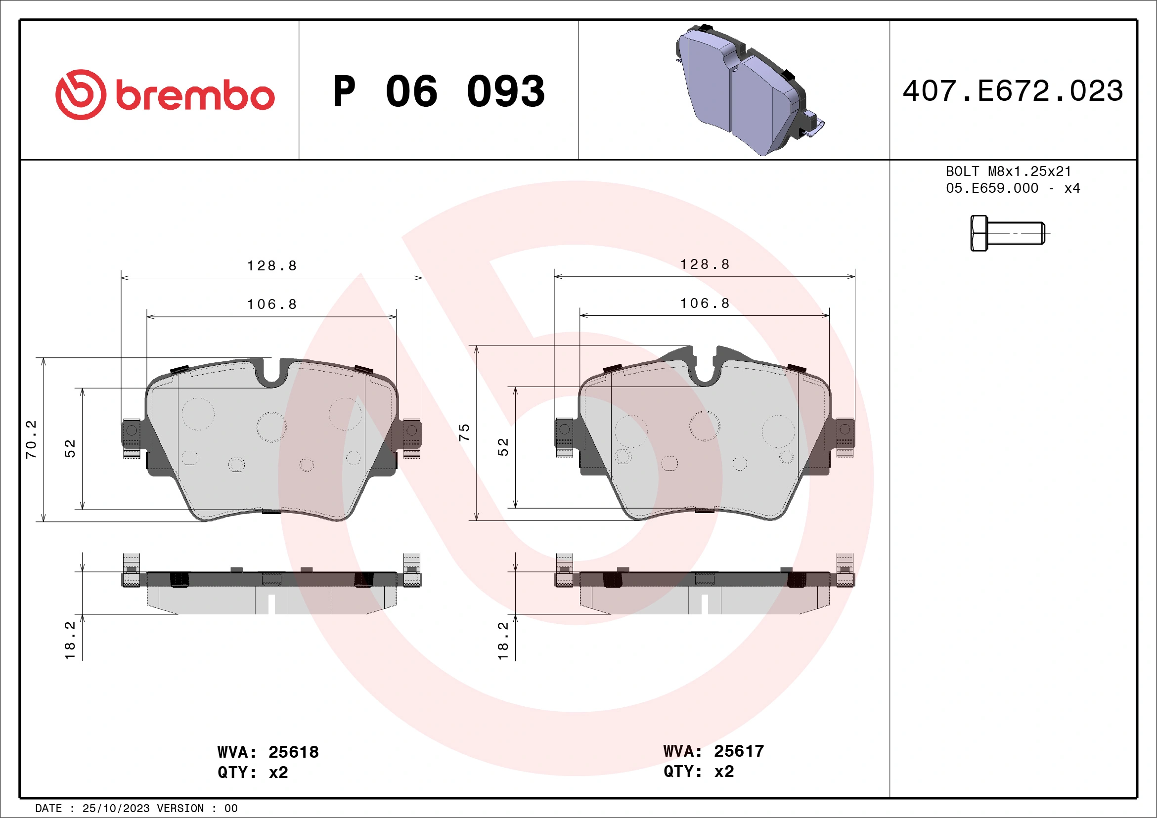 Pastillas de freno delanteras de disco BREMBO P06093