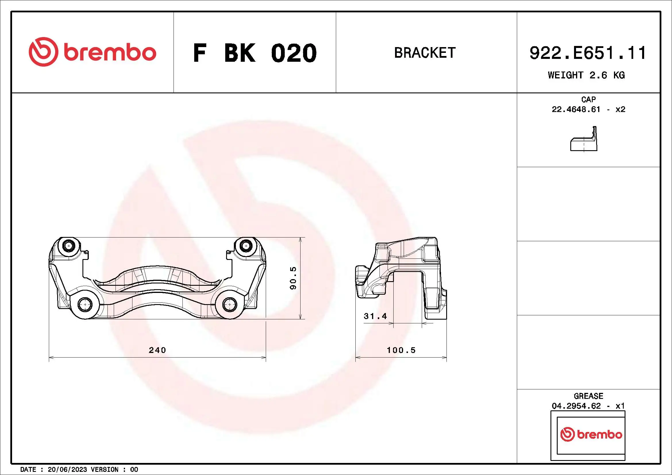 FBK020 Brembo Soporte, pinza de freno delantera