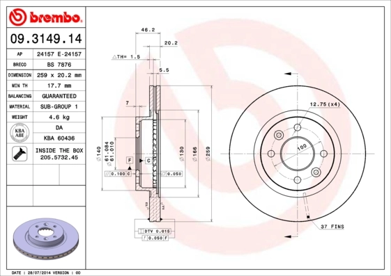 Comprar Disco de freno delantero Renault 18  134 a bajo precio