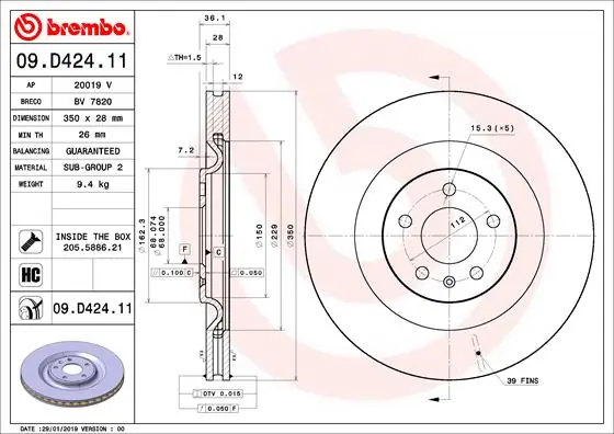 Disco de freno trasero BREMBO 09D42411