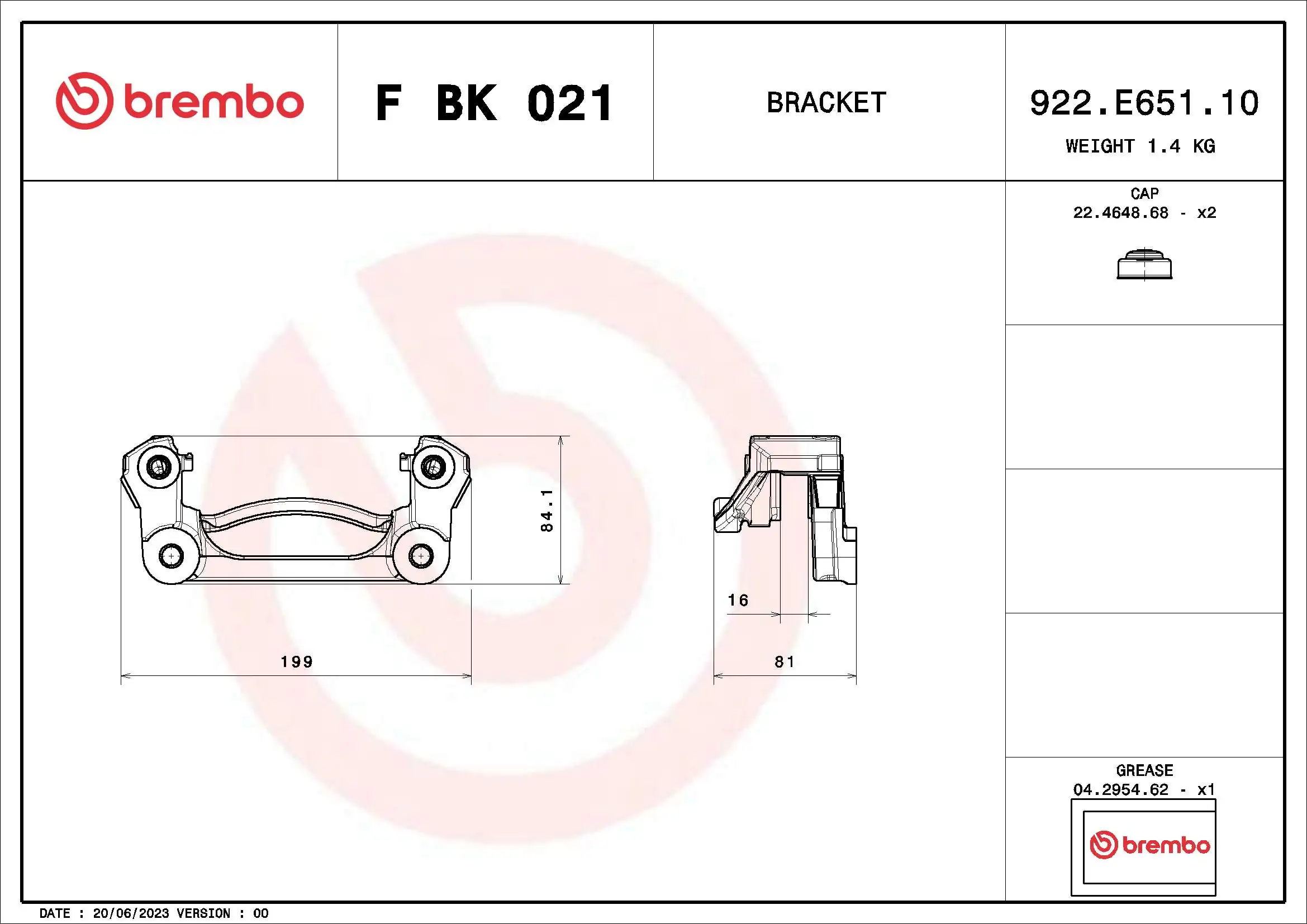 FBK021 Brembo Soporte de la pinza de freno trasera
