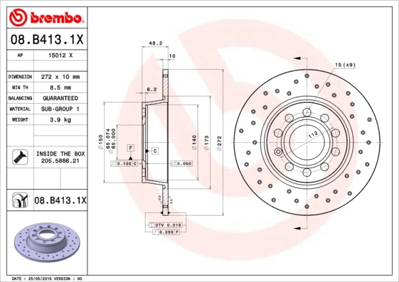Disco de freno trasero BREMBO 08B4131X