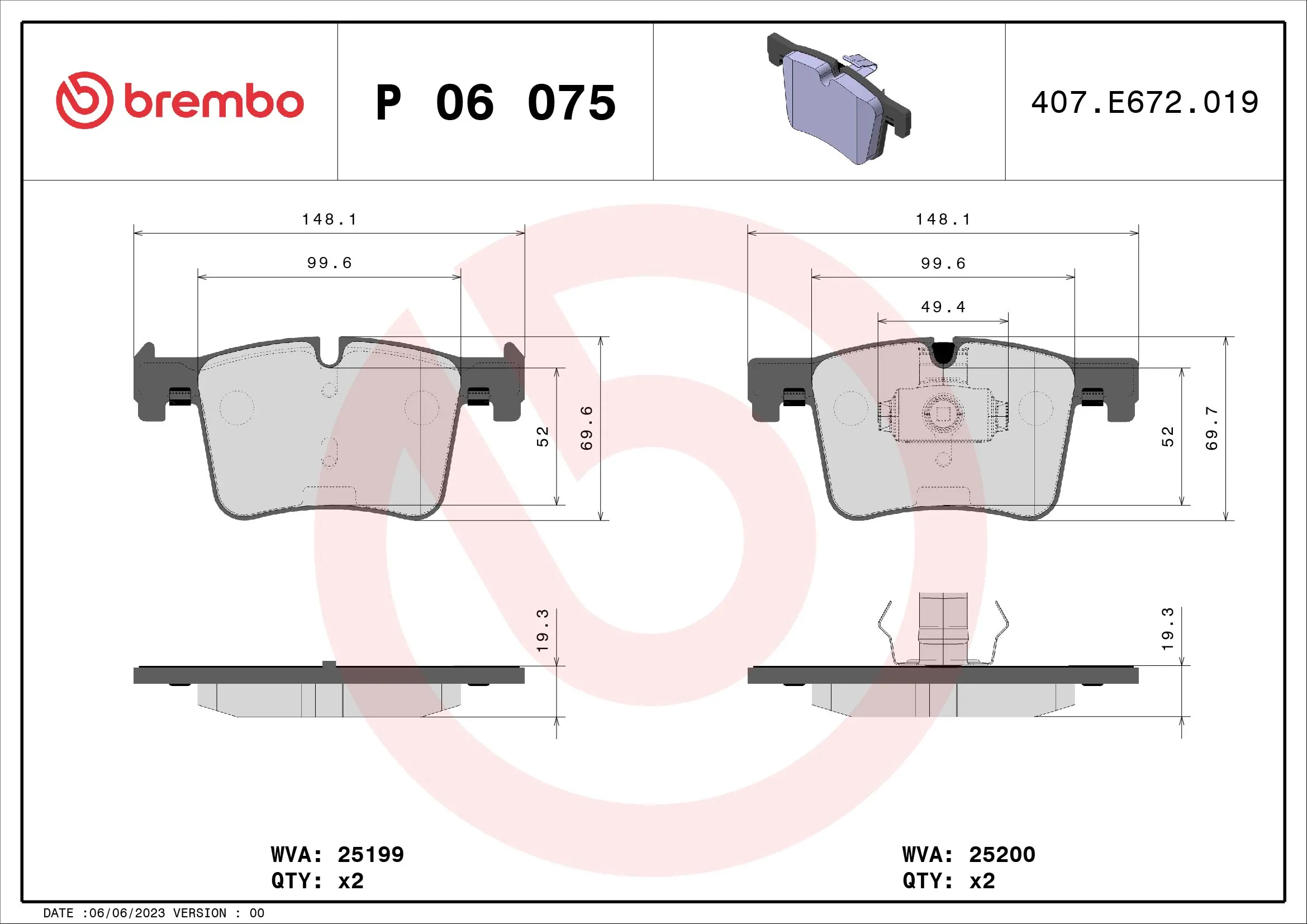 Pastillas de freno delanteras de disco BREMBO P06075