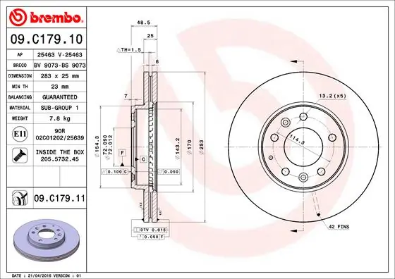 Disco de freno delantero BREMBO 09C17911