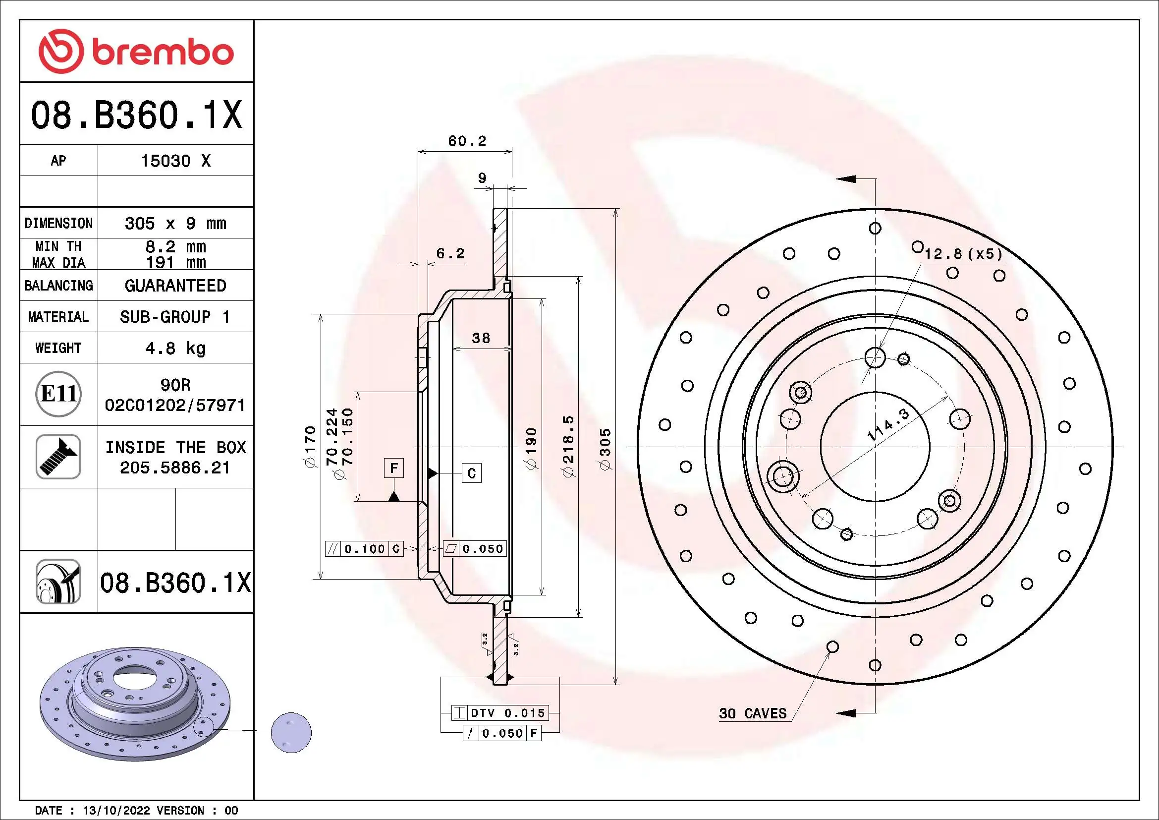 08B3601X Brembo