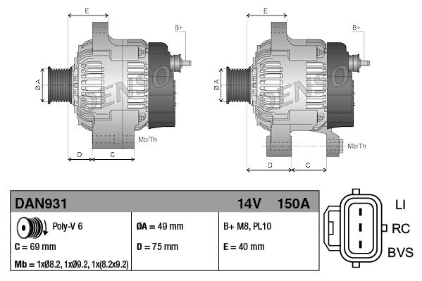 Alternador del motor Denso DAN931 precio, desde 219,99 EUR