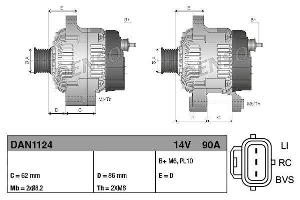 Alternador del motor Denso DAN1124 precio, desde 77,14 EUR
