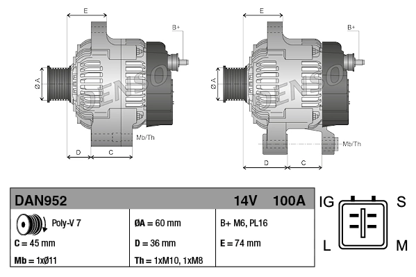 Alternador del motor Denso DAN952 precio, desde 202,05 EUR