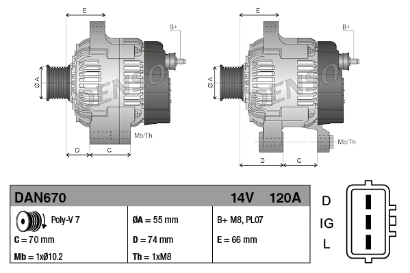 Alternador del motor Denso DAN670 precio, desde 352,00 EUR