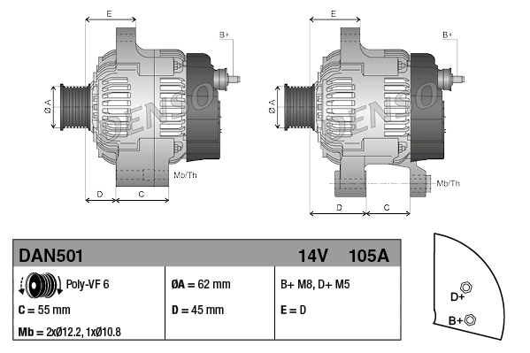 Alternador del motor Denso DAN501 precio, desde 135,35 EUR
