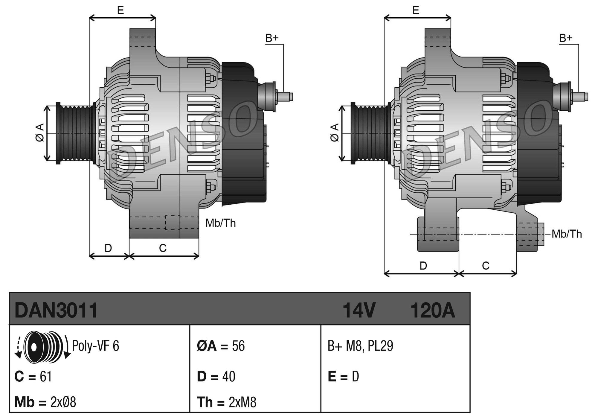 Alternador del motor Denso DAN3011 precio, desde 152,87 EUR
