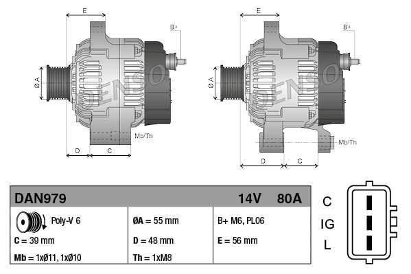Alternador del motor Denso DAN979 precio, desde 196,12 EUR
