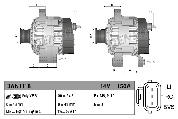 Alternador del motor Denso DAN1118 precio, desde 167,83 EUR