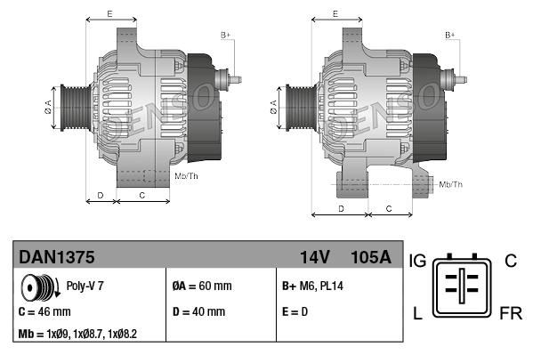 Alternador del motor Denso DAN1375 precio, desde 236,92 EUR