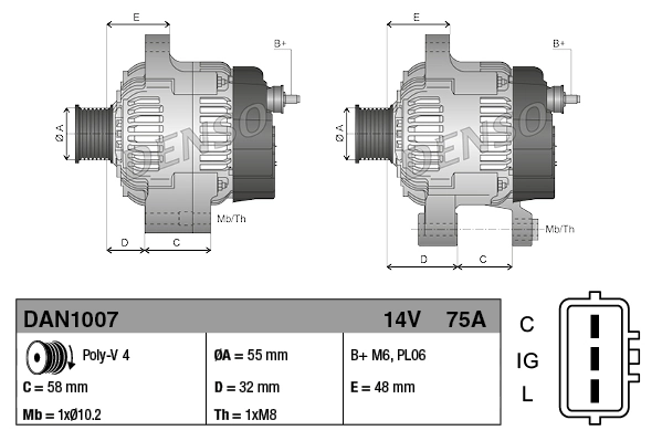 Alternador del motor Denso DAN1007 precio, desde 78,41 EUR