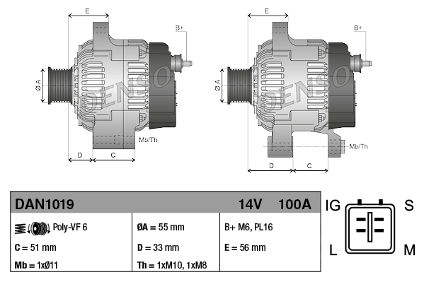 Alternador del motor Denso DAN1019 precio, desde 223,19 EUR