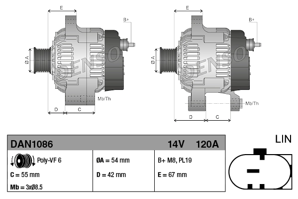 Alternador del motor Denso DAN1086 precio, desde 181,27 EUR