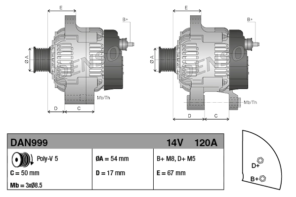 Alternador del motor Denso DAN999 precio, desde 84,22 EUR