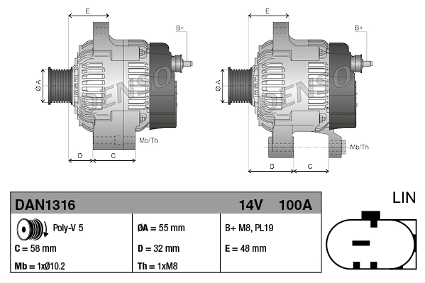 Alternador del motor Denso DAN1316 precio, desde 199,31 EUR