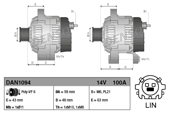 Alternador del motor Denso DAN1094 precio, desde 111,80 EUR