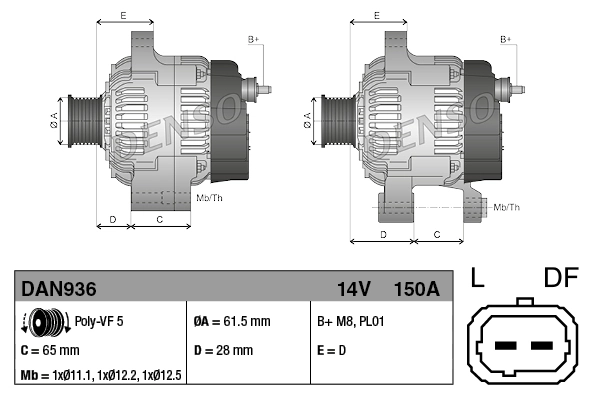 Alternador del motor Denso DAN936 precio, desde 140,84 EUR