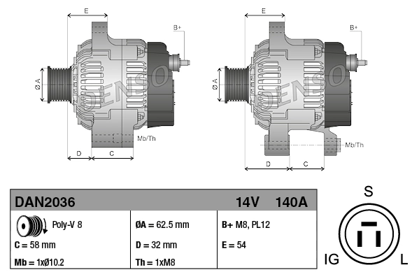 Alternador del motor Denso DAN2036 precio, desde 480,65 EUR