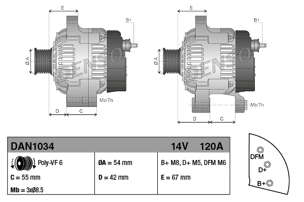 Alternador del motor Denso DAN1034 precio, desde 116,16 EUR