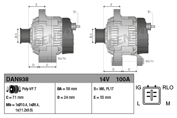 Alternador del motor Denso DAN938 precio, desde 233,44 EUR