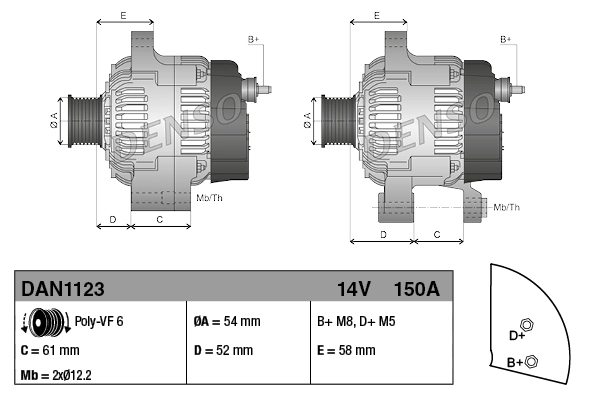 Alternador del motor Denso DAN1123 precio, desde 214,35 EUR