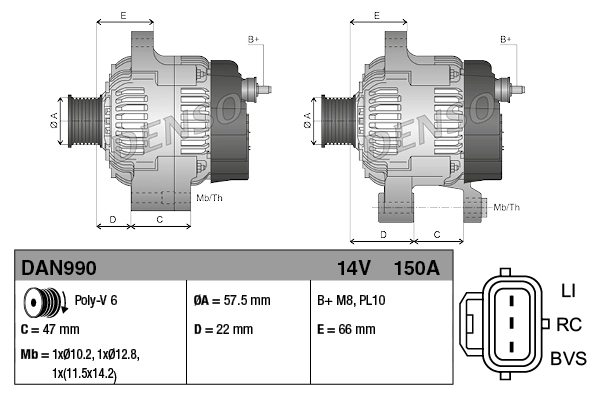 Alternador del motor Denso DAN990 precio, desde 153,91 EUR