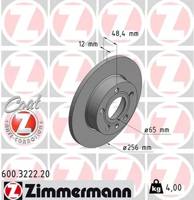 Disco de freno trasero ZIMMERMANN 600322220