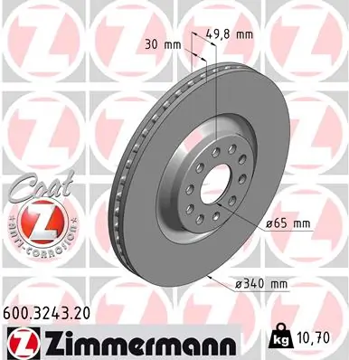 Disco de freno delantero ZIMMERMANN 600324320