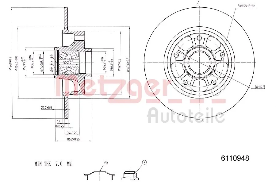 6110948 Metzger Freno de disco trasero