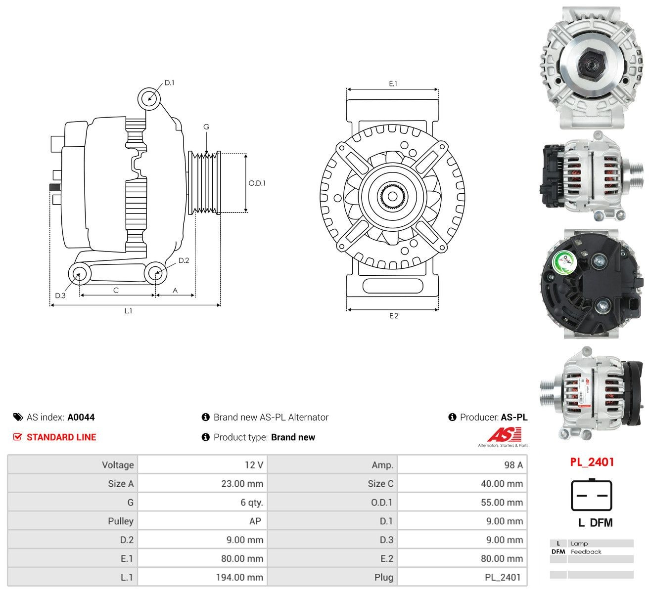 Alternador del motor As-pl A0044 precio, desde 176,98 EUR