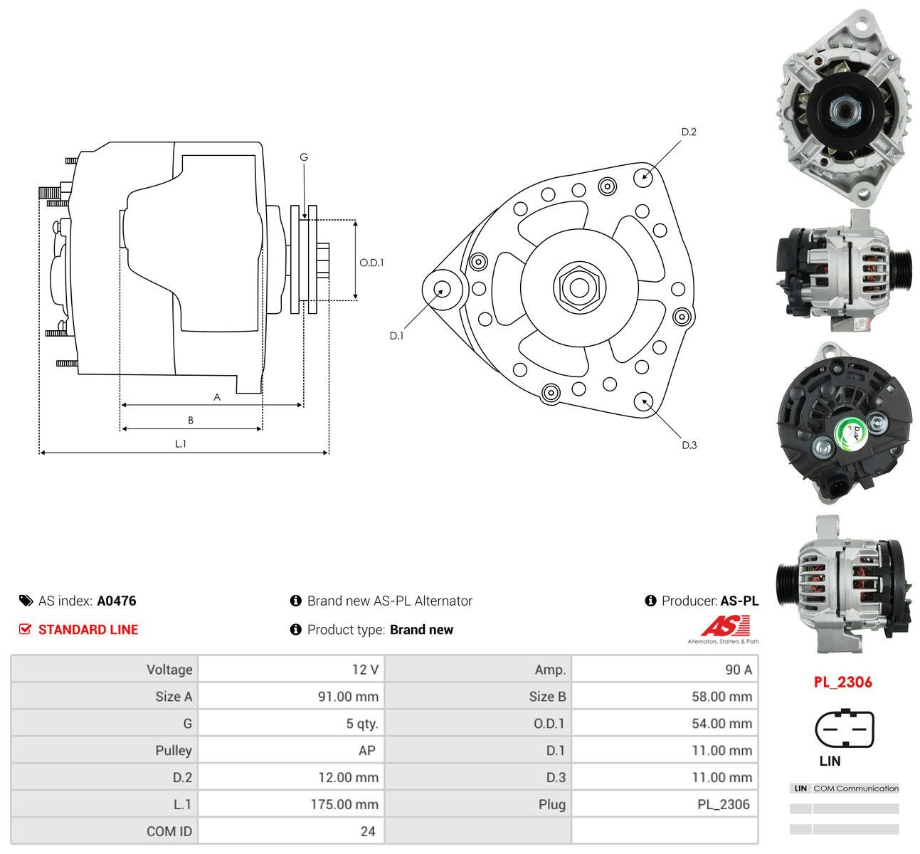 Alternador del motor As-pl A0476 precio, desde 221,01 EUR