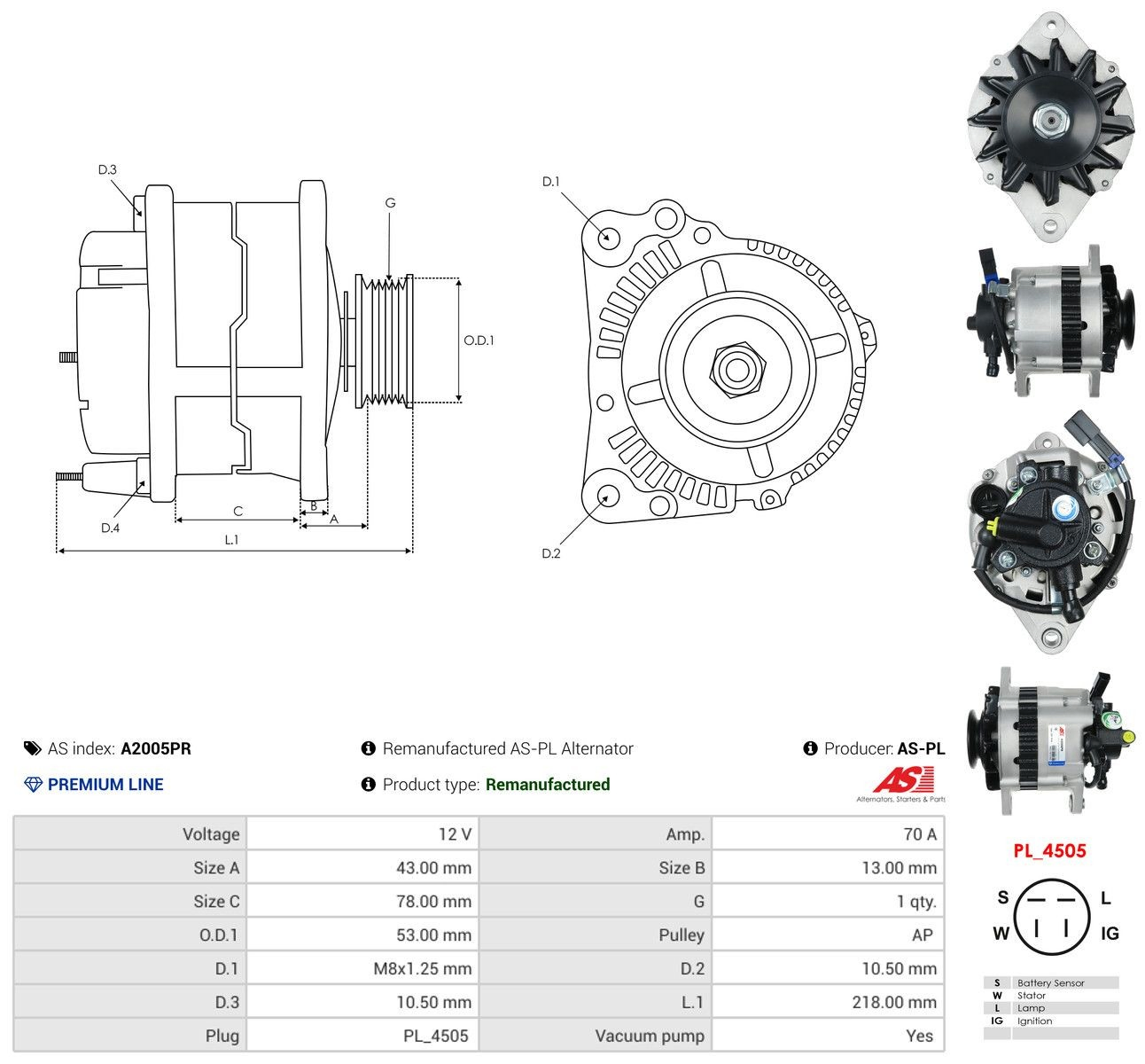 Alternador del motor As-pl A2005PR precio, desde 158,15 EUR