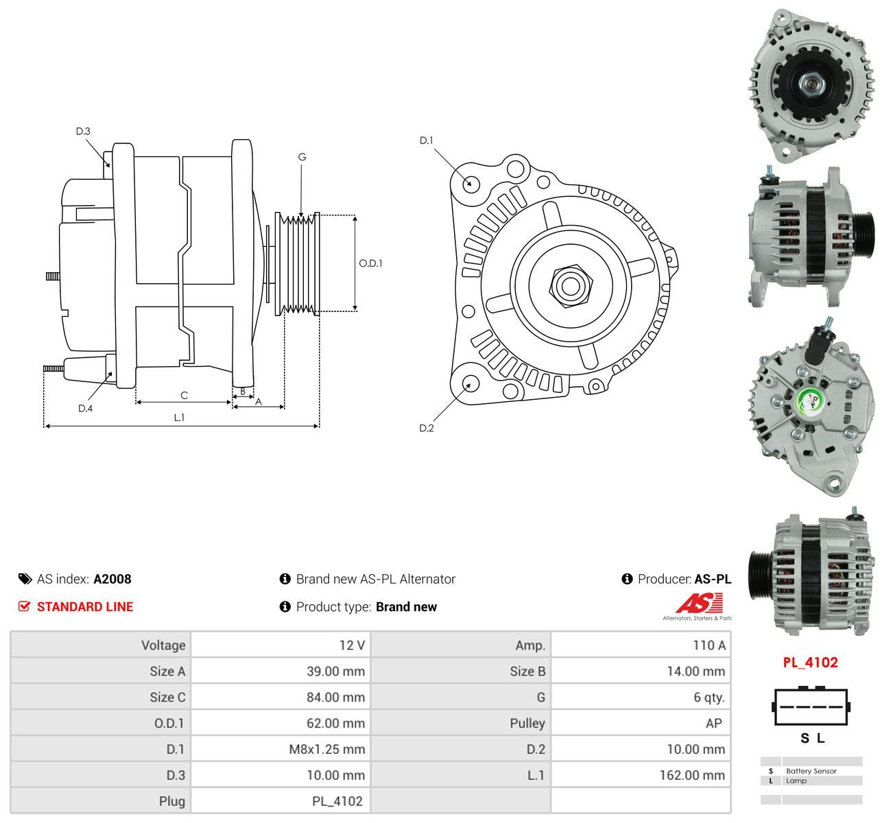 Alternador del motor As-pl A2008 precio, desde 153,91 EUR