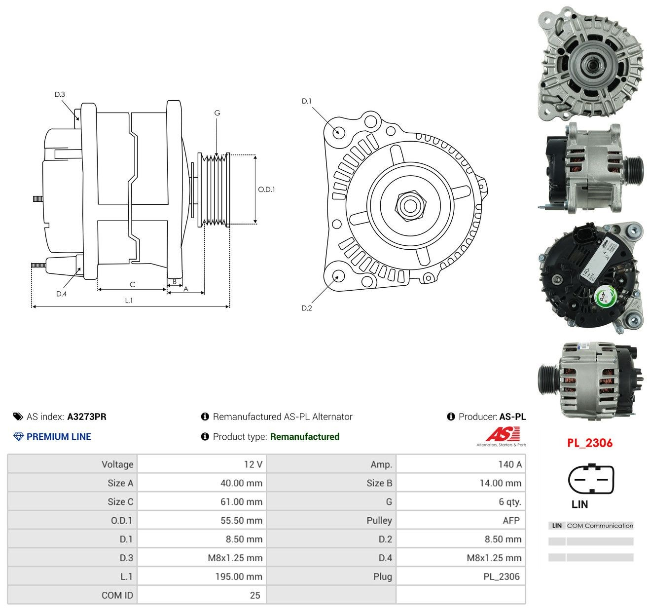 Alternador A3273PR As-pl